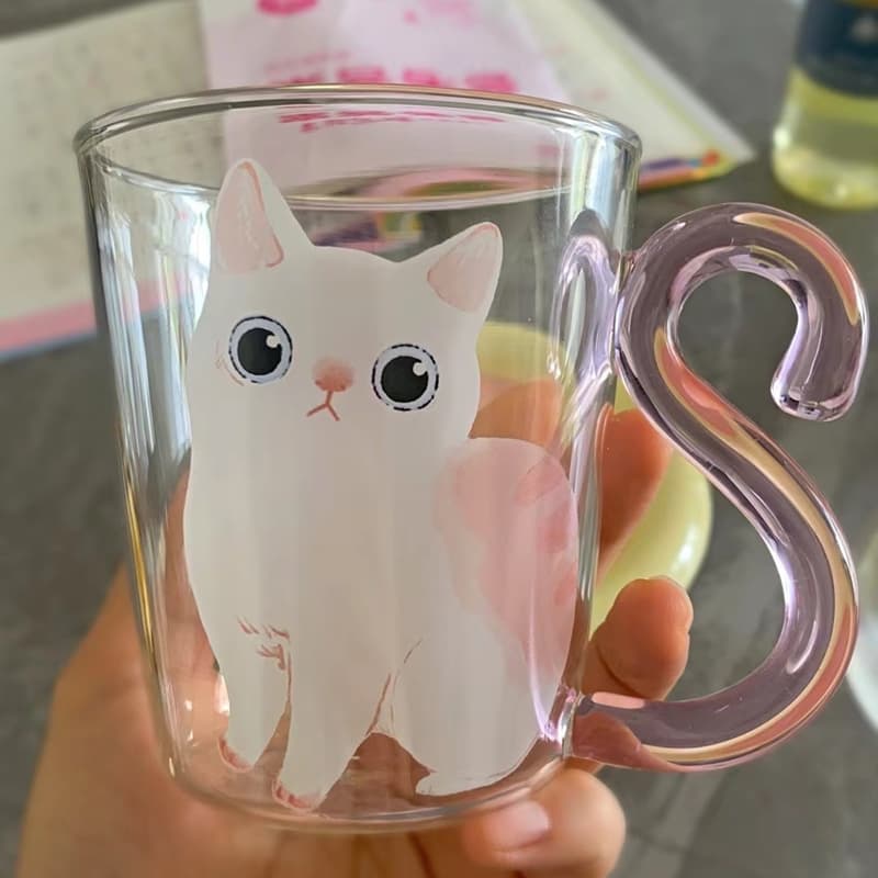 One แก้ว Cat Cup ทนความร้อนเย็น-Resistant Creative Mug Novelty Cat Cup 260ml/8.8oz, ถ้วยสํานักงาน, ถ้วยแก้วพร้อมฟาง รูปที่ 9