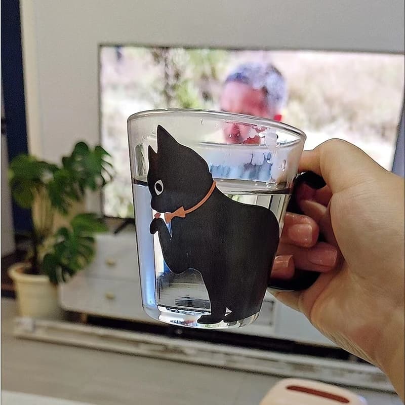 One แก้ว Cat Cup ทนความร้อนเย็น-Resistant Creative Mug Novelty Cat Cup 260ml/8.8oz, ถ้วยสํานักงาน, ถ้วยแก้วพร้อมฟาง รูปที่ 8