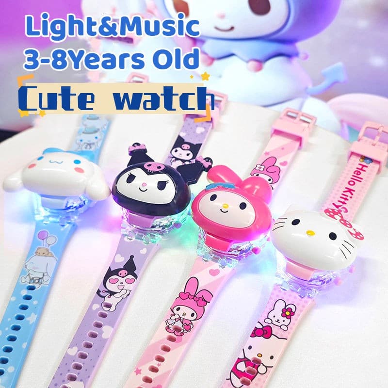 2025 Sanrio เด็ก LED 3D Kuromi Hello Kitty Melody Cinnamoroll Flip Luminous Music รูปที่ 1