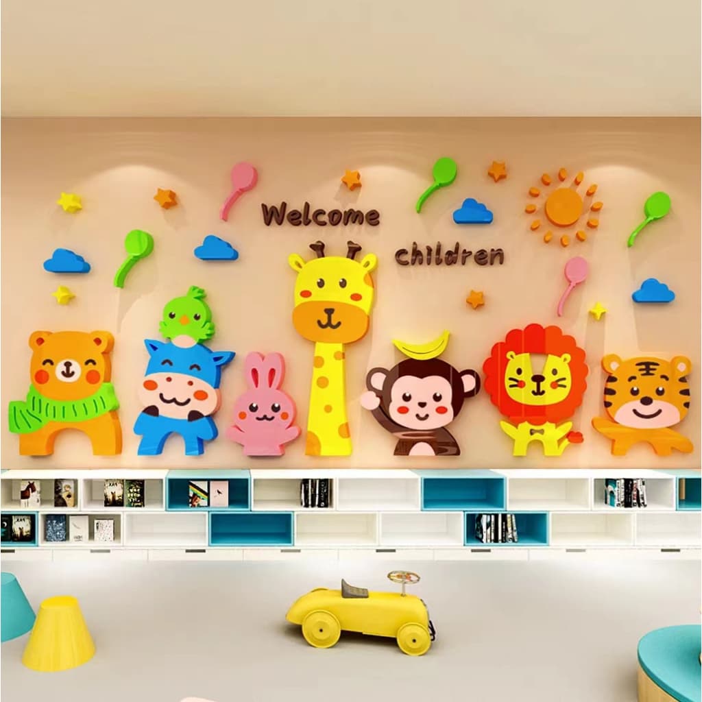 ห้องเด็กอนุบาลตกแต่งผนังสติ๊กเกอร์สนามเด็กเล่นห้องเรียนห้องนอนการ์ตูนสัตว์สติ๊กเกอร์อะคริลิค 3 มิติ รูปที่ 4