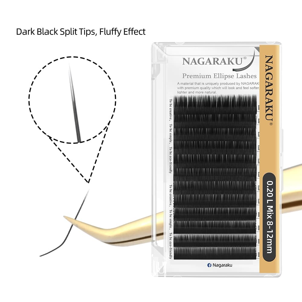 Nagaraku Ellipse Flat L LC LD N Shape Eyelash Extensions Matte สีดําสีเทาขนตาปลอม รูปที่ 3