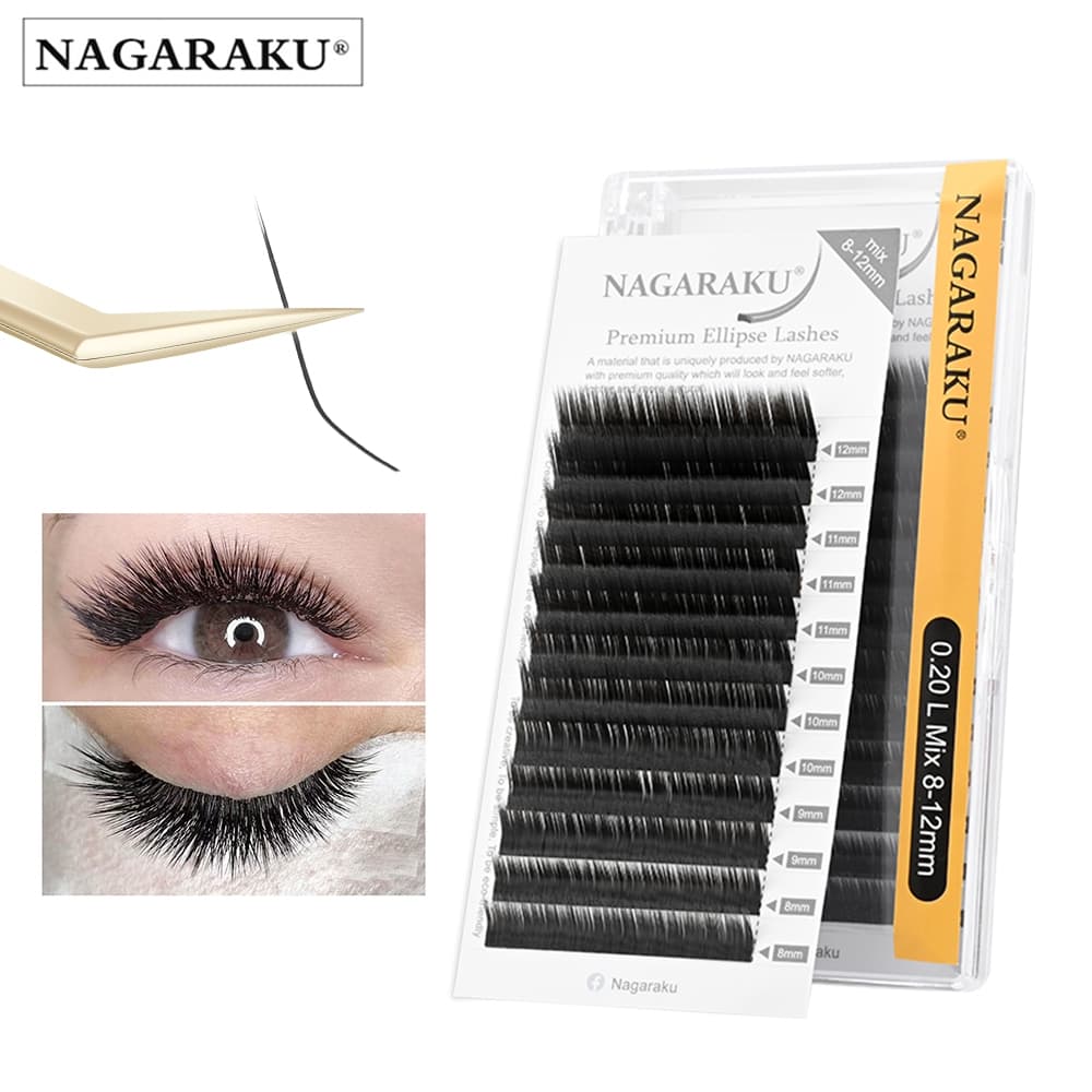 Nagaraku Ellipse Flat L LC LD N Shape Eyelash Extensions Matte สีดําสีเทาขนตาปลอม รูปที่ 1