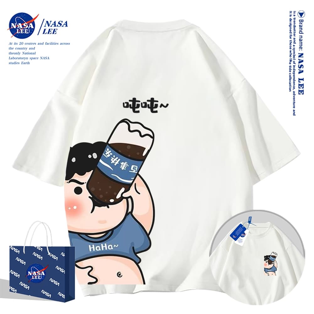 เสื้อยืดแขนสั้นผ้าฝ้ายคอตตอนลาย NASA รุ่นใหม่สำหรับฤดูร้อน 2026 แบบหลวมและระบายอากาศได้ดี รูปที่ 2