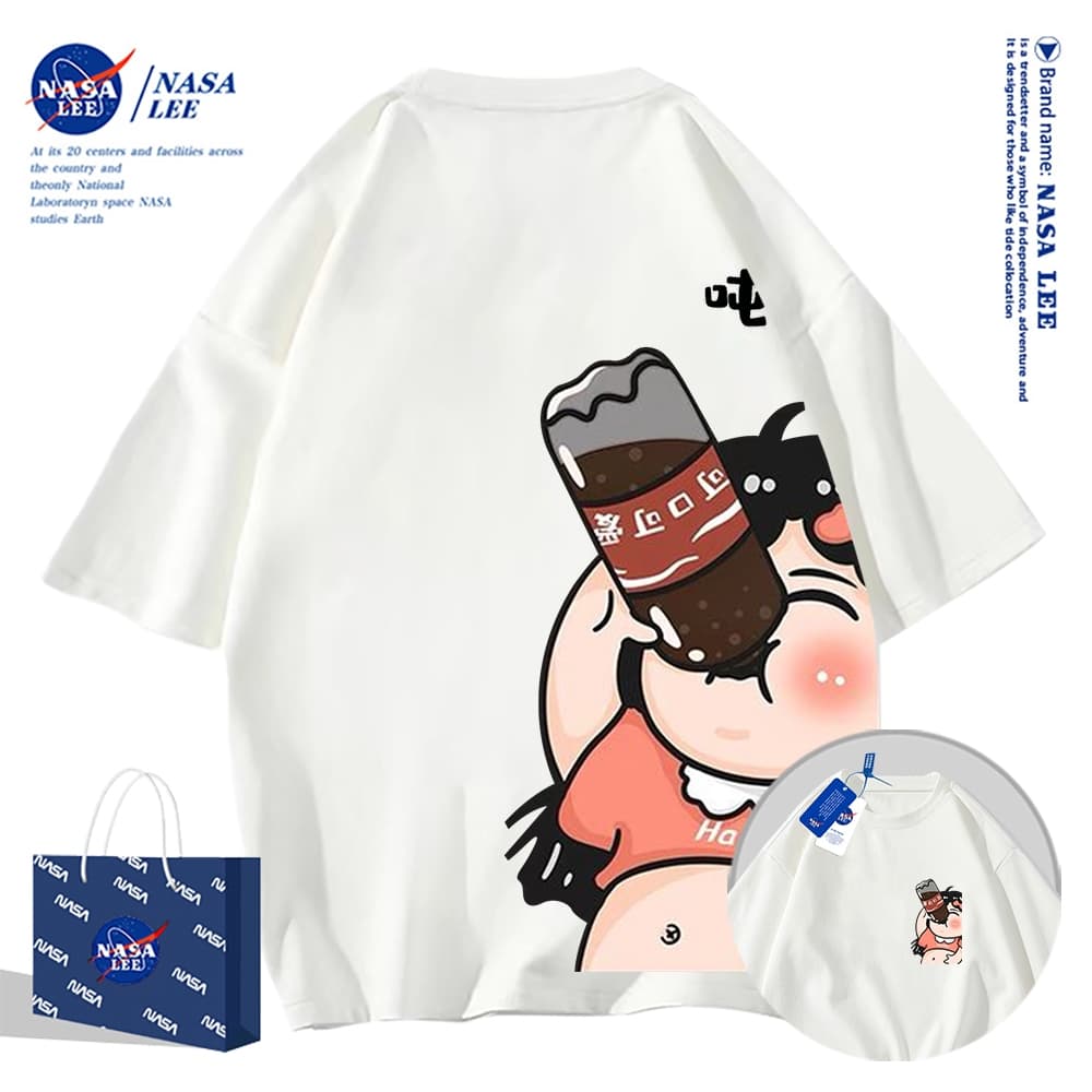 เสื้อยืดแขนสั้นผ้าฝ้ายคอตตอนลาย NASA รุ่นใหม่สำหรับฤดูร้อน 2026 แบบหลวมและระบายอากาศได้ดี รูปที่ 4