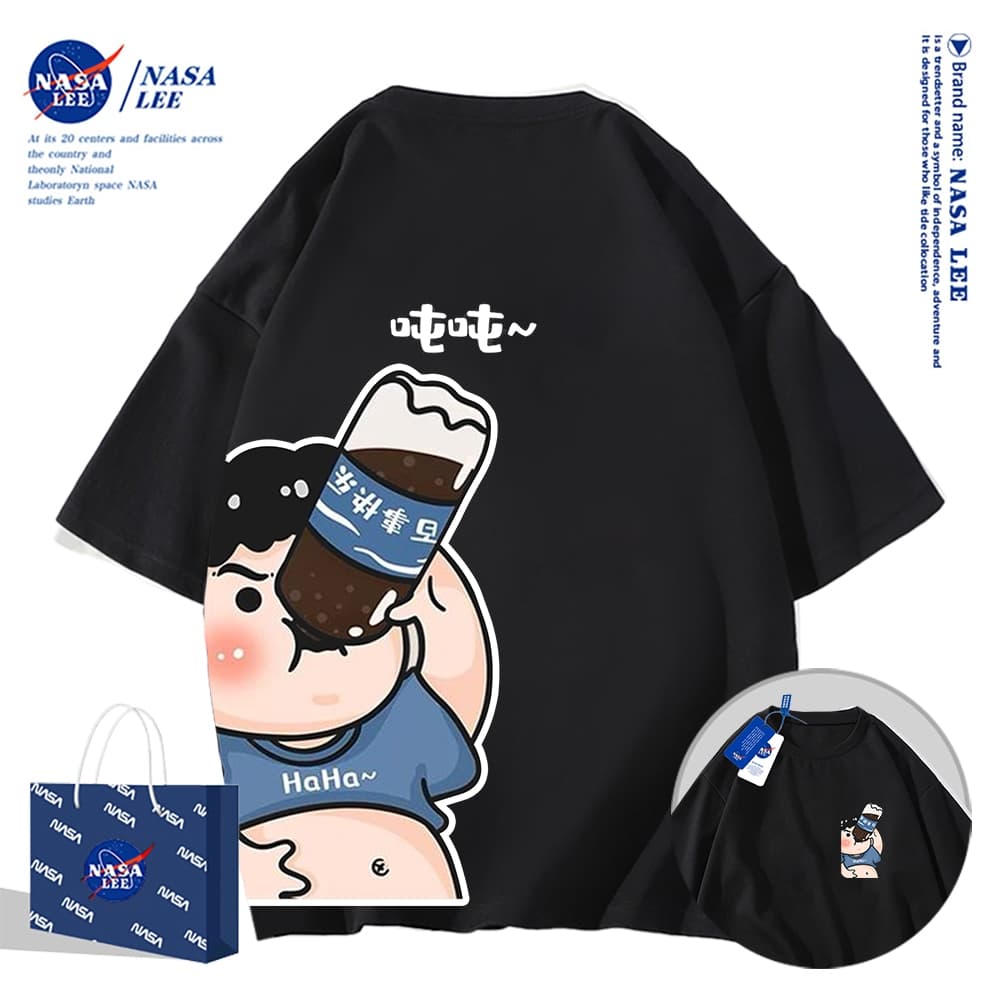 เสื้อยืดแขนสั้นผ้าฝ้ายคอตตอนลาย NASA รุ่นใหม่สำหรับฤดูร้อน 2026 แบบหลวมและระบายอากาศได้ดี รูปที่ 3
