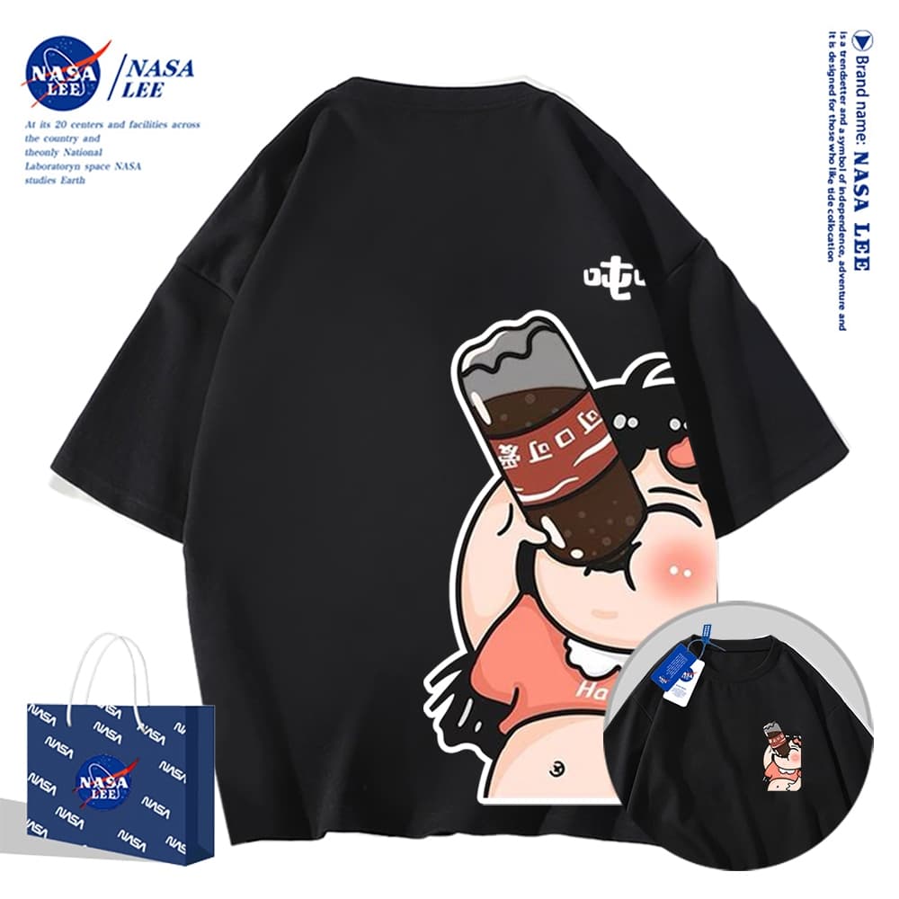 เสื้อยืดแขนสั้นผ้าฝ้ายคอตตอนลาย NASA รุ่นใหม่สำหรับฤดูร้อน 2026 แบบหลวมและระบายอากาศได้ดี รูปที่ 5