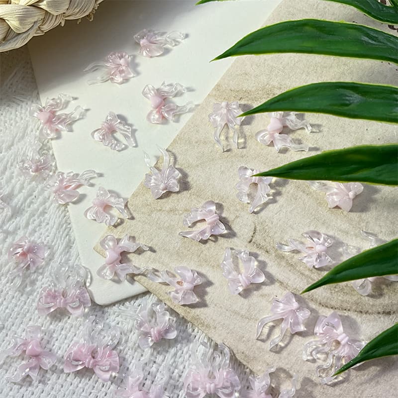 Rou Bao 50 ชิ้นเล็บสีชมพูโปร่งใสโบว์ริบบิ้น Girly ความงามผสมเล็บเรซิ่น Art DIY Charms ตกแต่ง รูปที่ 3