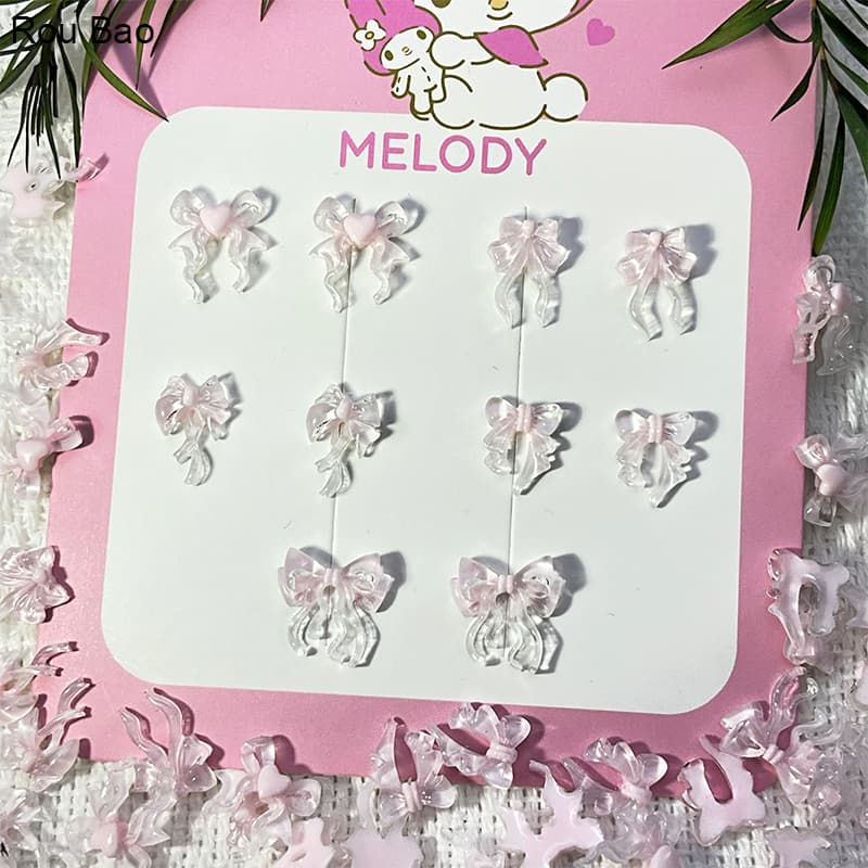 Rou Bao 50 ชิ้นเล็บสีชมพูโปร่งใสโบว์ริบบิ้น Girly ความงามผสมเล็บเรซิ่น Art DIY Charms ตกแต่ง รูปที่ 1