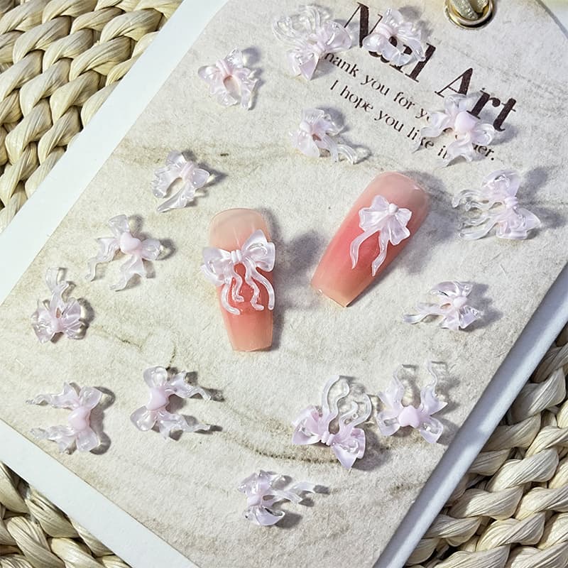 Rou Bao 50 ชิ้นเล็บสีชมพูโปร่งใสโบว์ริบบิ้น Girly ความงามผสมเล็บเรซิ่น Art DIY Charms ตกแต่ง รูปที่ 2