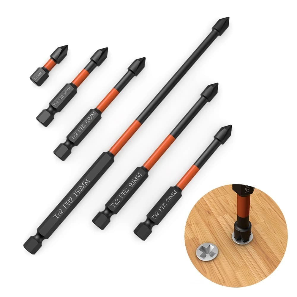 6 ชิ ้ น PH2 ชุดไขควงแม ่ เหล ็ กชุดหัว Impact Strong Cross ความแข ็ งสูง 25/50/65/70/90/150mm รูปที่ 1
