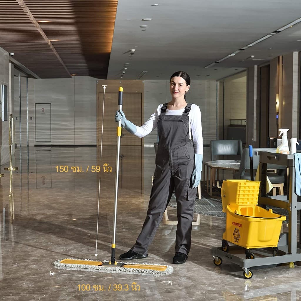 BOOMJOY Commercial อุตสาหกรรมไม้ถูพื้นผ้าฝ้ายฝุ่นไม้ถูพื้น59นิ้ว Telescopic Handle รวม2ไมโครไฟเบอร์โพลีเอสเตอร์แผ่นม๊อบถูพื้น รูปที่ 2