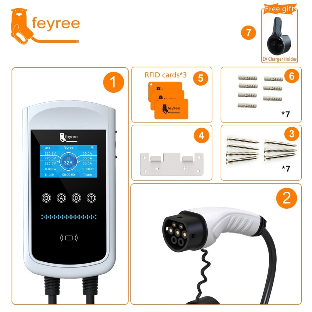 Feyree 4.3 นิ้วหน้าจอขนาดใหญ่ EV Charger ประเภท 2 7.6kw Wallbox พร้อม APP ชาร์จประวัติศาสตร์บันทึก 11kw 22kw 3 เฟสสําหรับรถยนต์ไฟฟ้า รูปที่ 9