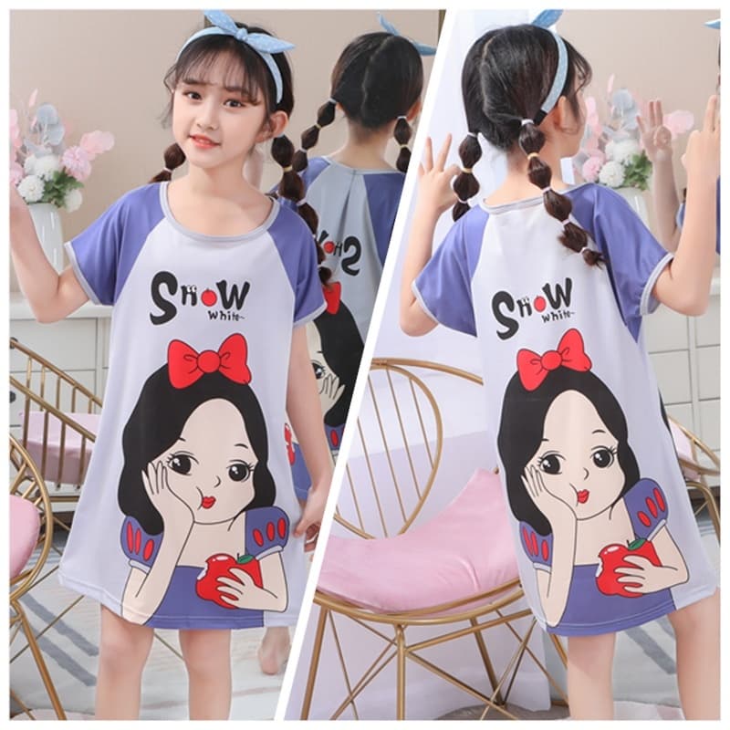 Baju เด ็ กทารกแขนสั ้ นรอบคอสาว Nightdress เด ็ กชุดนอน baju tidur budak perempuan รูปที่ 3