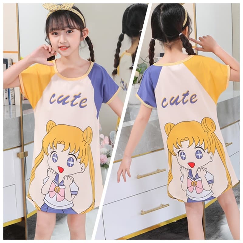 Baju เด ็ กทารกแขนสั ้ นรอบคอสาว Nightdress เด ็ กชุดนอน baju tidur budak perempuan รูปที่ 4
