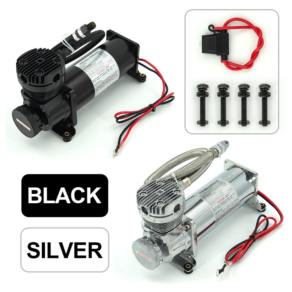Universal 1/4NPT หรือ 3/8NPT 200PSI 480C 12V ชุดปั๊มช่วงล่างรถยนต์ Chrome / สีดํา