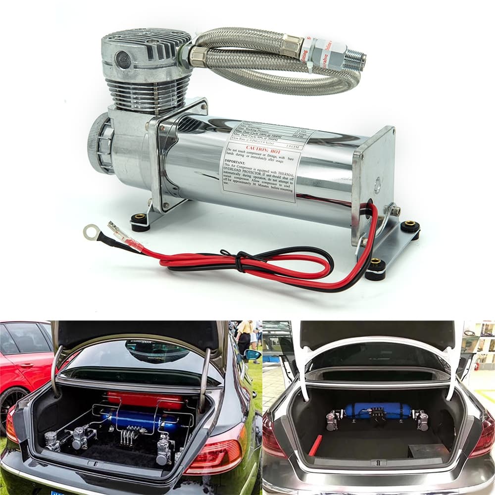 Universal 1/4NPT หรือ 3/8NPT 200PSI 480C 12V ชุดปั๊มช่วงล่างรถยนต์ Chrome / สีดํา รูปที่ 2