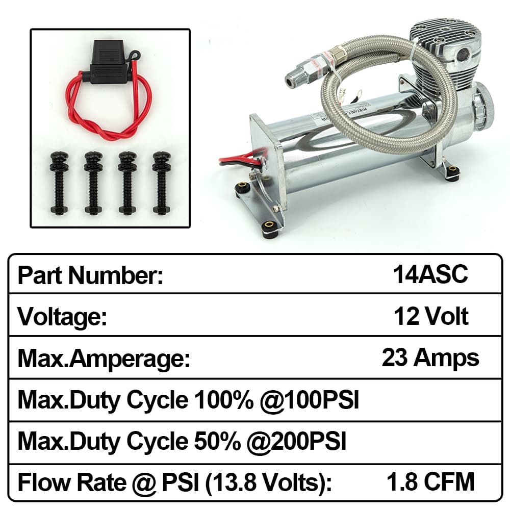 Universal 1/4NPT หรือ 3/8NPT 200PSI 480C 12V ชุดปั๊มช่วงล่างรถยนต์ Chrome / สีดํา รูปที่ 3