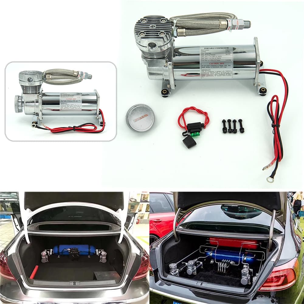 Universal 1/4NPT หรือ 3/8NPT 200PSI 480C 12V ชุดปั๊มช่วงล่างรถยนต์ Chrome / สีดํา รูปที่ 8