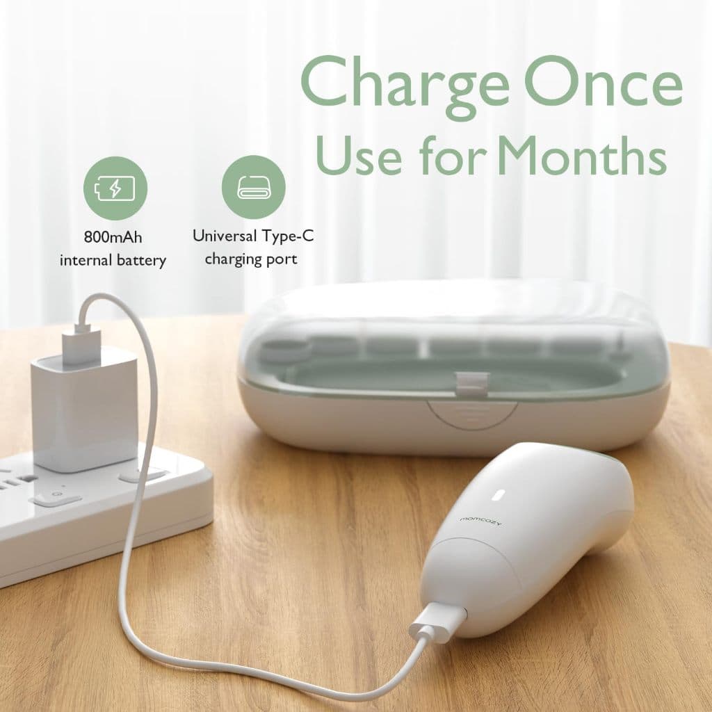 ตะไบเล็บเด็ก Momcozy Electric, เครื่องตัดเล็บเด็กอ่อนโยน แบบชาร์จไฟฟ้า, กรรไกรตัดเล็บเด็กไฟฟ้า, แผ่นเปลี่ยนหัวเจียร 7 แผ่น รูปที่ 7
