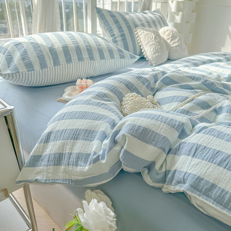1 ชิ้น ปลอกผ้านวม 5 ฟุต แถบ duvet cover 6ฟุต เกี่ยวกับเรขาคณิต ฟ้า/ชมพู/เหลือง ไม่มีผ้านวม 3ฟุต ins รูปที่ 2
