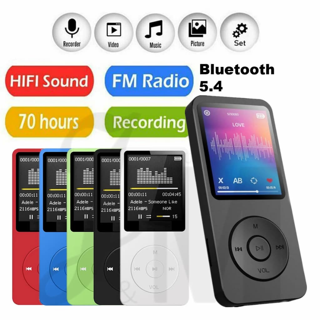 เครื่องเล่นบลูทูธ มินิ Mp4 แบบพกพา MP3 บลูทู ธ 5.4 พร้อมลําโพงในตัวสามารถใช้บันทึก, เล่นเพลง, และฟังก์ชั่นอื่น ๆ