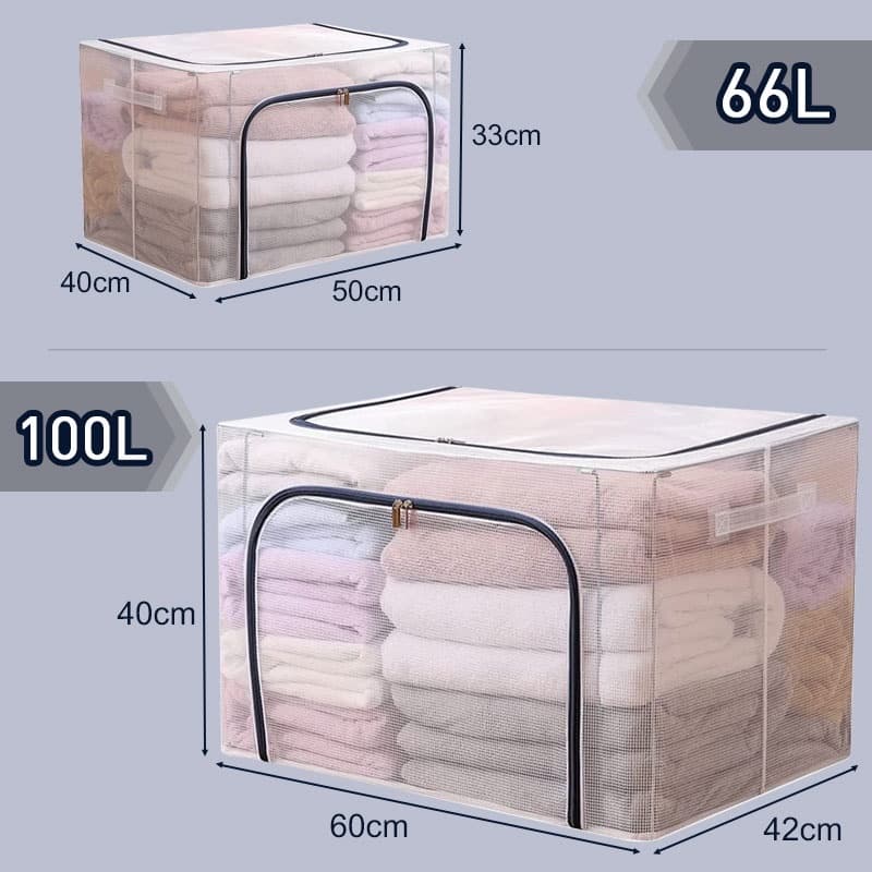 กล่องเก็บของ110L กระเป๋าจัดระเบียบ กล่องพับ ความจุขนาดใหญ่ กันน้ำ ปร่งใส พร้อมโครงเหล็ก กล่องเก็บผ้าห่ม รูปที่ 3