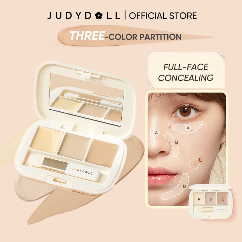 Judydoll แผ่นปิดที่มีสามสีสำหรับการปกปิดรอยแผลเป็นจุด รอยสิวและรอยแผลเป็นจุด และกรอบตาลายน้ำตาเติม รูปที่ 1