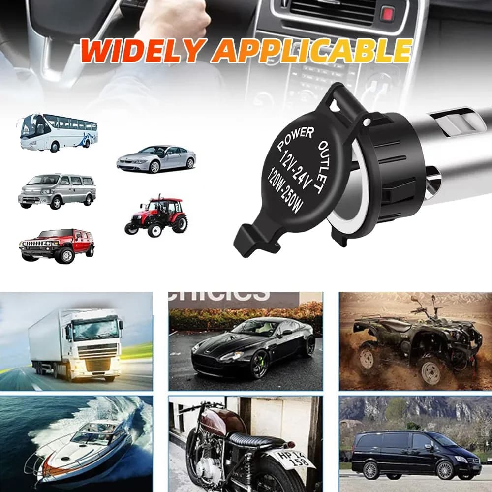 รถไฟแช็ก Universal ซ็อกเก็ตอะแดปเตอร์แบบพกพา Po wer Outlet 12 V-24 V 120 W-250 W สําหรับรถยนต์รถบรรทุกรถจักรยานยนต์เรือ รูปที่ 4