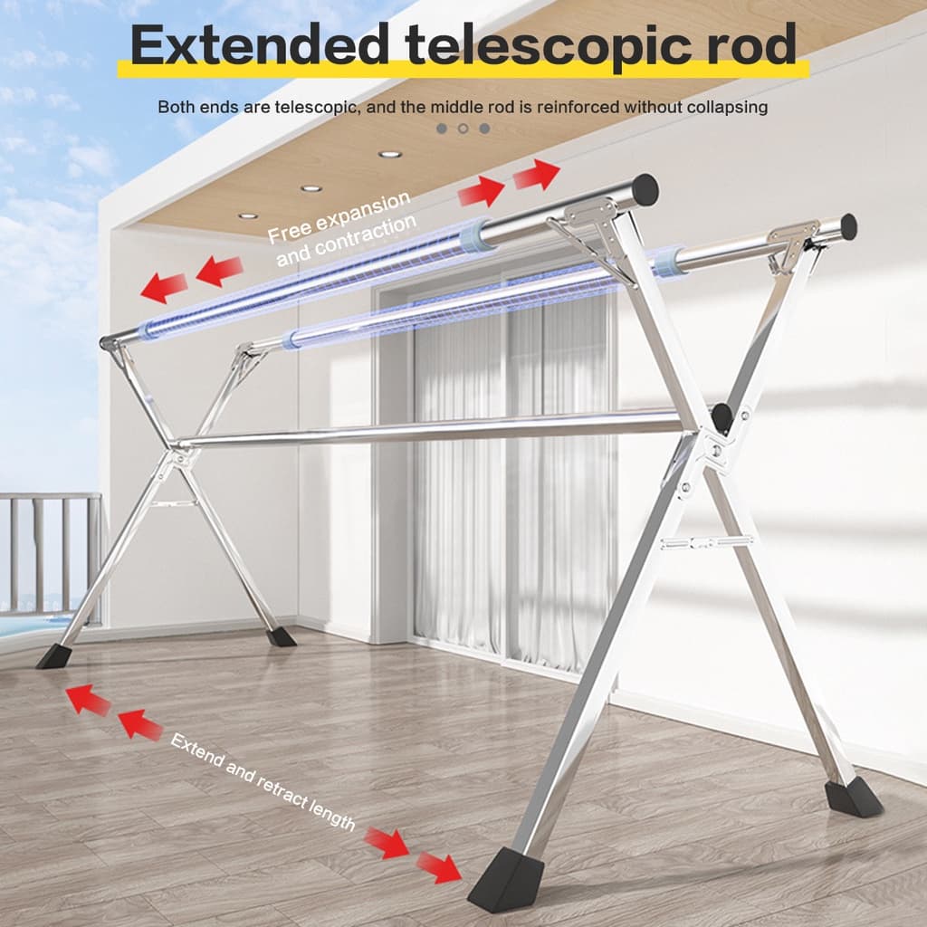 ราวตากผ้าพับได้ สแตนเลส 304 ยืดหดได้ รุ่นตัว X Drying Rack รูปที่ 9