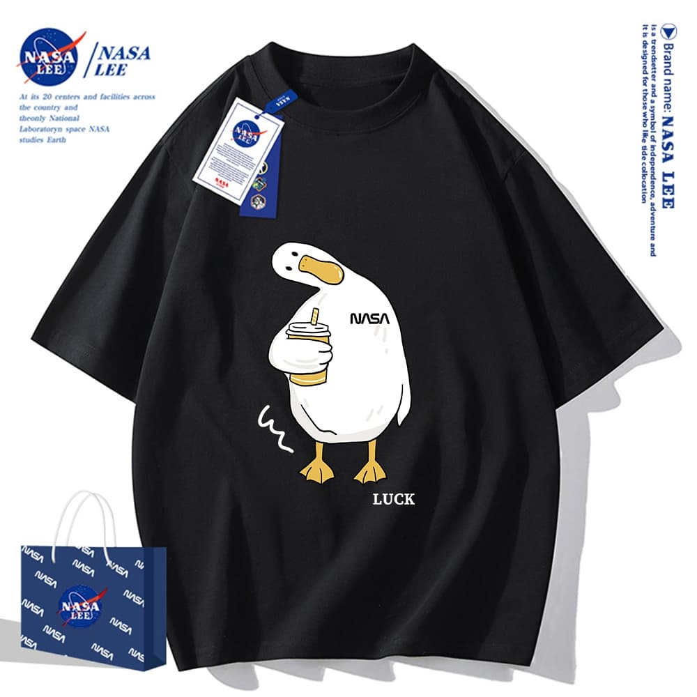 เสื้อยืดแขนสั้นผ้าฝ้ายคอตตอนลาย NASA รุ่นใหม่สำหรับฤดูร้อน 2024 แบบหลวมและระบายอากาศได้ดี รูปที่ 2