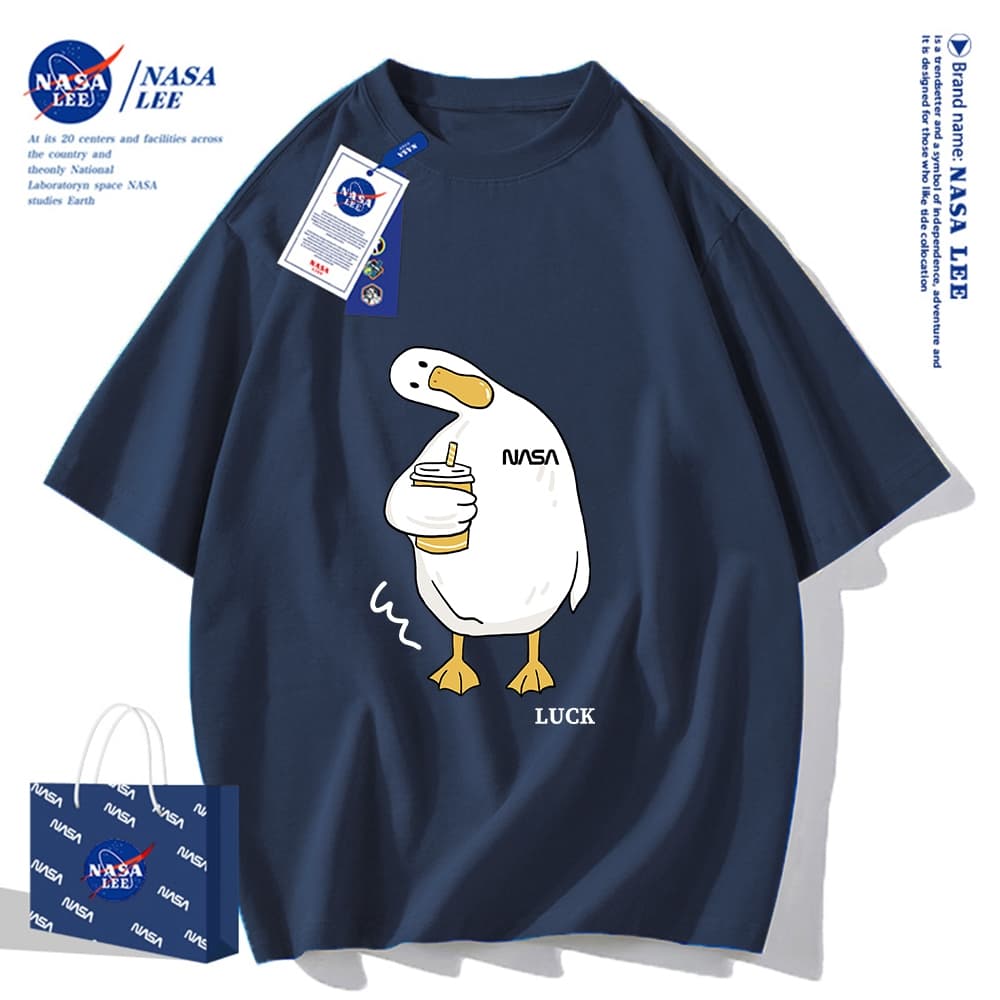 เสื้อยืดแขนสั้นผ้าฝ้ายคอตตอนลาย NASA รุ่นใหม่สำหรับฤดูร้อน 2024 แบบหลวมและระบายอากาศได้ดี รูปที่ 3