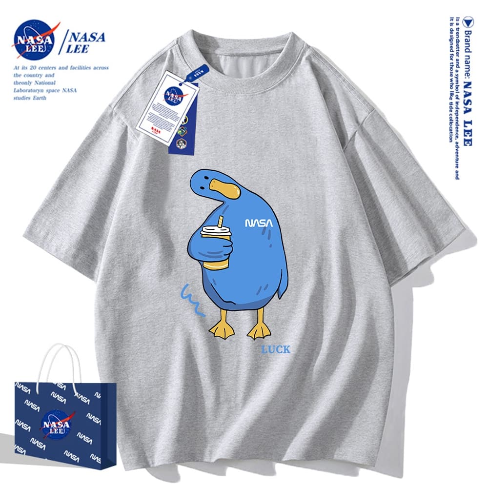 เสื้อยืดแขนสั้นผ้าฝ้ายคอตตอนลาย NASA รุ่นใหม่สำหรับฤดูร้อน 2024 แบบหลวมและระบายอากาศได้ดี รูปที่ 4