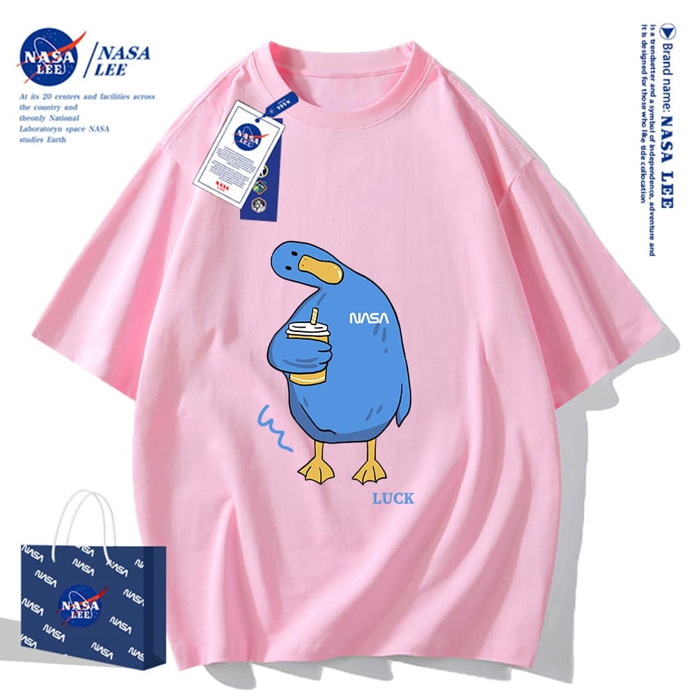 เสื้อยืดแขนสั้นผ้าฝ้ายคอตตอนลาย NASA รุ่นใหม่สำหรับฤดูร้อน 2024 แบบหลวมและระบายอากาศได้ดี รูปที่ 5