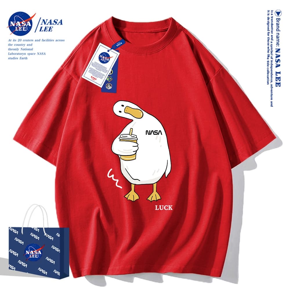 เสื้อยืดแขนสั้นผ้าฝ้ายคอตตอนลาย NASA รุ่นใหม่สำหรับฤดูร้อน 2024 แบบหลวมและระบายอากาศได้ดี รูปที่ 6