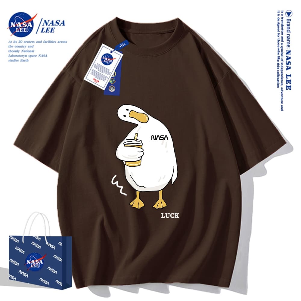 เสื้อยืดแขนสั้นผ้าฝ้ายคอตตอนลาย NASA รุ่นใหม่สำหรับฤดูร้อน 2024 แบบหลวมและระบายอากาศได้ดี รูปที่ 7