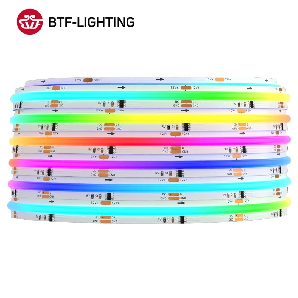 BTF-LIGHTING 10 เมตร COB RGB IC แถบไฟ LED 576LEDs/m WS2811 IC แอดเดรสได้ 12V 24V รูปที่ 1