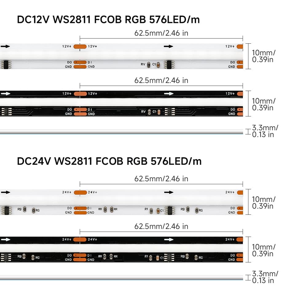 BTF-LIGHTING 10 เมตร COB RGB IC แถบไฟ LED 576LEDs/m WS2811 IC แอดเดรสได้ 12V 24V รูปที่ 4