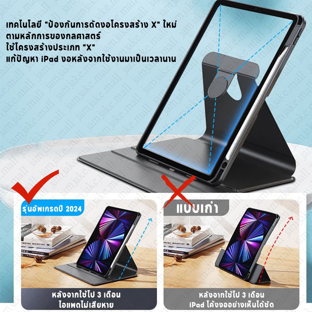 เคส ipad ด้านหลังโปร่งใสปรับได้ 360 องศา พร้อมช่องเสียบปากกา ชาร์จแม่เหล็กได้ ipad Gen7/8/9/10,Air4/5,pro11/2.9/13 2024 รูปที่ 6