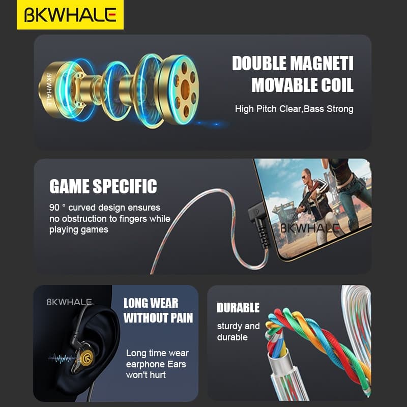 Bkwhale 8D เสียงรอบทิศทางประเภท C DAC หูฟังแบบมีสาย W/ไมโครโฟนหูฟังชนิดใส่ในหูกีฬาชุดหูฟังเกม TP55 รูปที่ 5