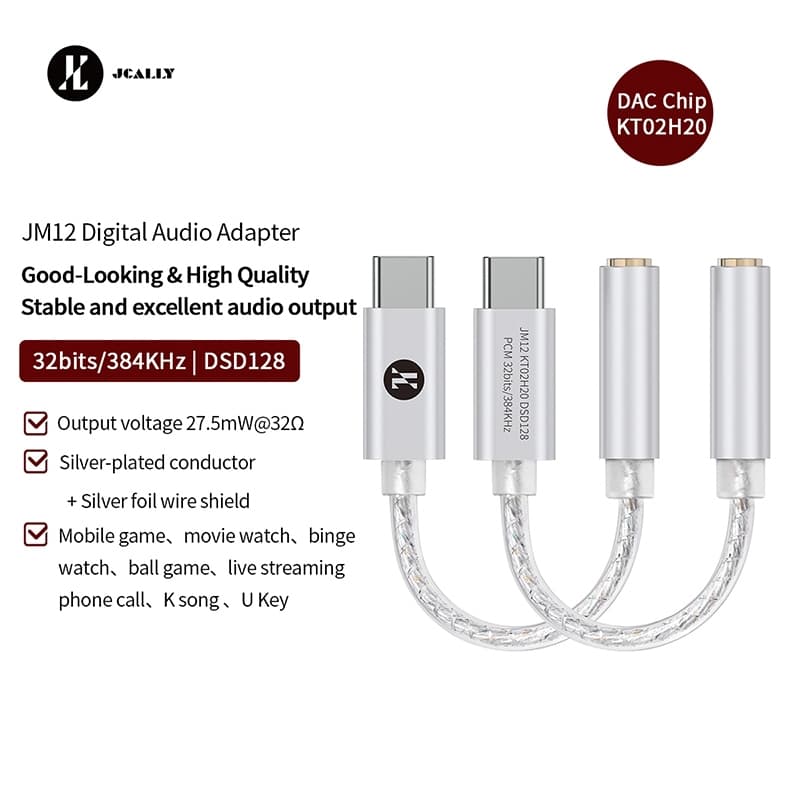 Jcally JM12 ชิปอะแดปเตอร์แปลงเสียงดิจิทัล ชุบเงิน KTO2H20 32bits/384KH DSD128 27.5mW@32Q รูปที่ 2
