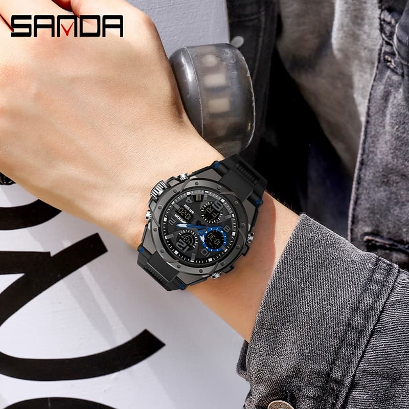 SANDA 6008/in stock นาฬิกาข้อมือควอตซ์ มีไฟ LED กันน้ำ หรูหรา สไตล์ทหาร สำหรับผู้ชาย รูปที่ 8