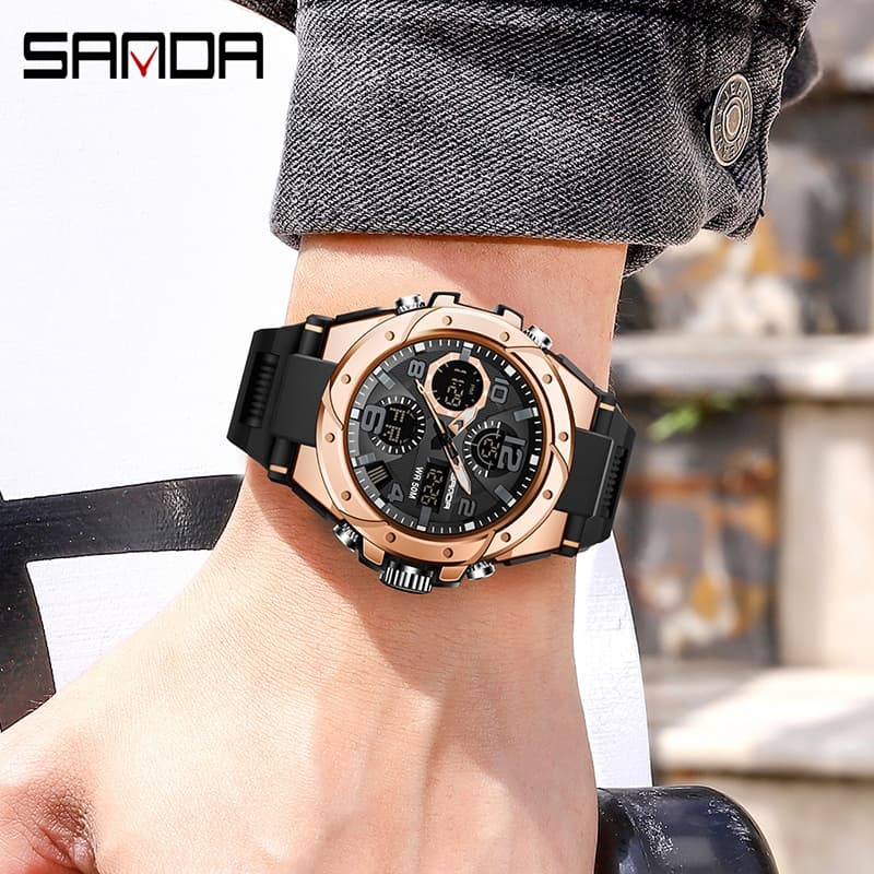 SANDA 6008/in stock นาฬิกาข้อมือควอตซ์ มีไฟ LED กันน้ำ หรูหรา สไตล์ทหาร สำหรับผู้ชาย รูปที่ 7