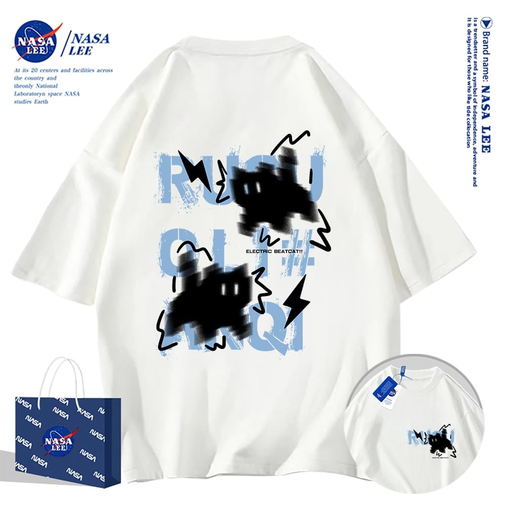 NASA เสื้อยืด คอกลม ผ้าฝ้าย รุ่นใหม่ 2025 ลายแมวน่ารัก สวมใส่สบายและเย็นสบาย เหมาะสำหรับฤดูร้อน รูปที่ 1