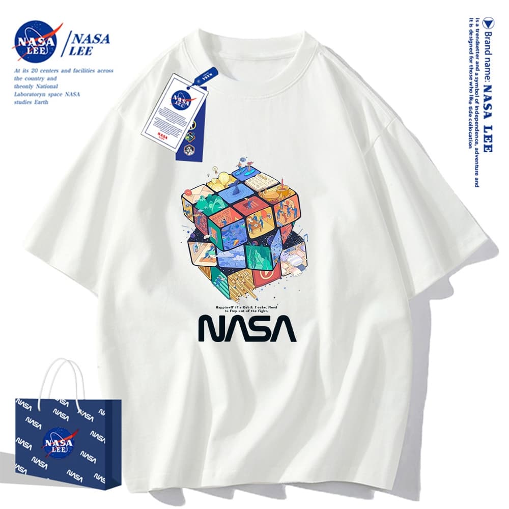 เสื้อยืดคอกลมผ้าฝ้าย NASA รุ่นใหม่ฤดูร้อน 2024 แบบหลวม สวมใส่สบายและเย็นสบาย เหมาะกับทุกวันในฤดูร้อน รูปที่ 1