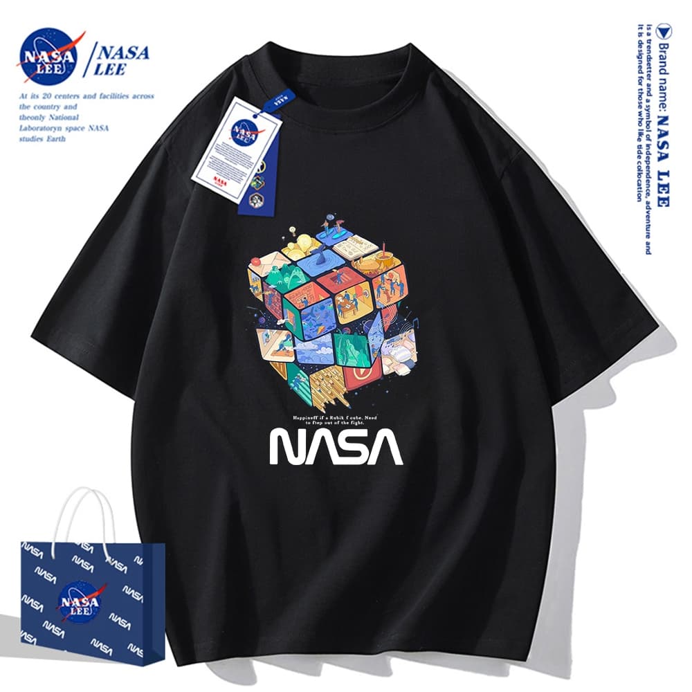 เสื้อยืดคอกลมผ้าฝ้าย NASA รุ่นใหม่ฤดูร้อน 2024 แบบหลวม สวมใส่สบายและเย็นสบาย เหมาะกับทุกวันในฤดูร้อน รูปที่ 2