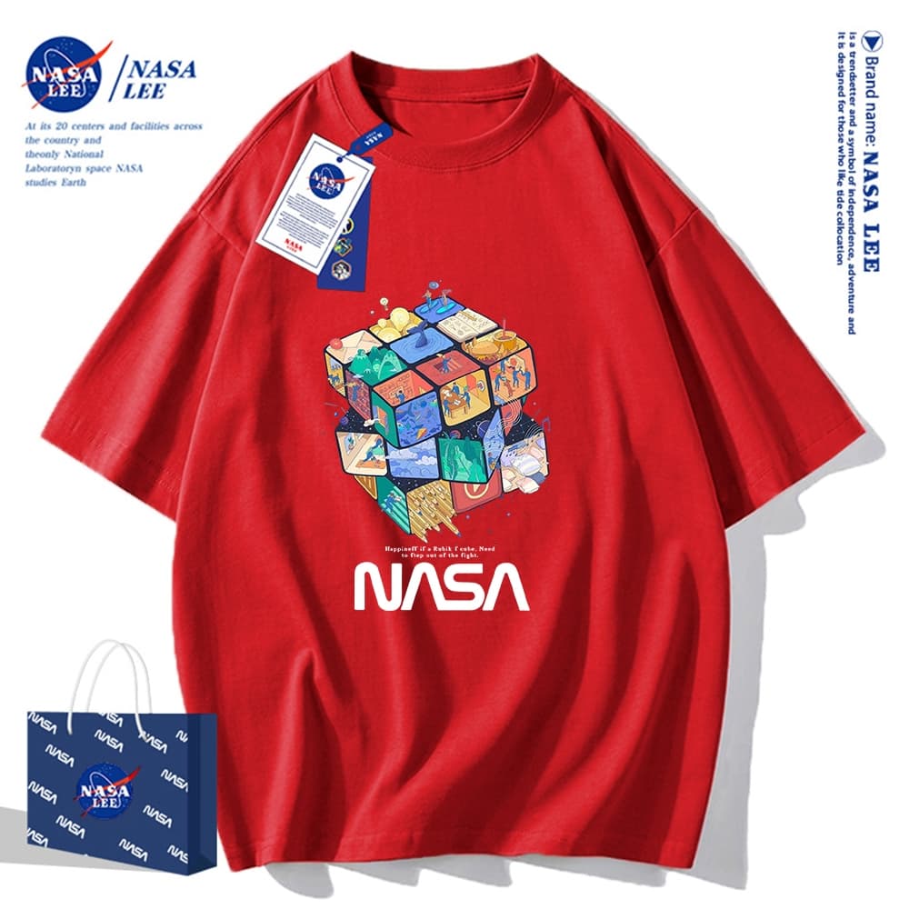 เสื้อยืดคอกลมผ้าฝ้าย NASA รุ่นใหม่ฤดูร้อน 2024 แบบหลวม สวมใส่สบายและเย็นสบาย เหมาะกับทุกวันในฤดูร้อน รูปที่ 4
