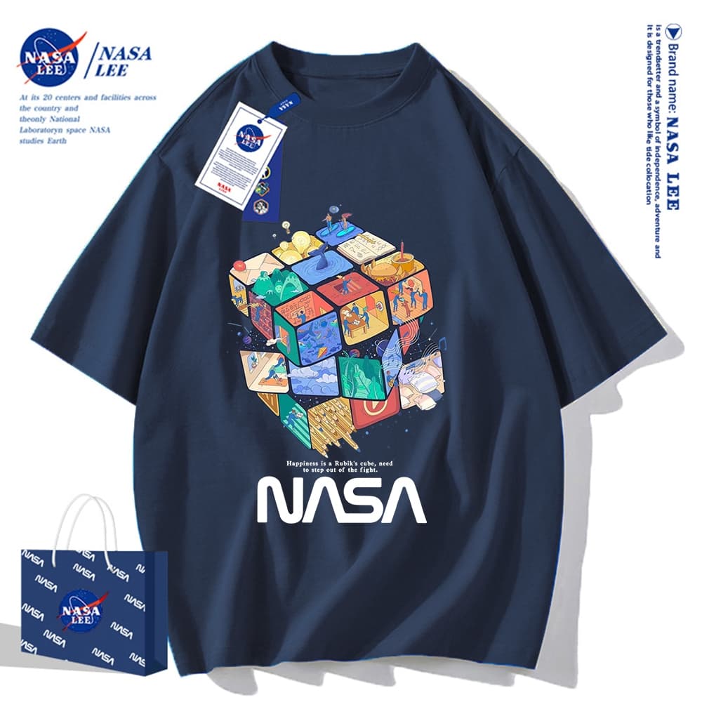 เสื้อยืดคอกลมผ้าฝ้าย NASA รุ่นใหม่ฤดูร้อน 2024 แบบหลวม สวมใส่สบายและเย็นสบาย เหมาะกับทุกวันในฤดูร้อน รูปที่ 5