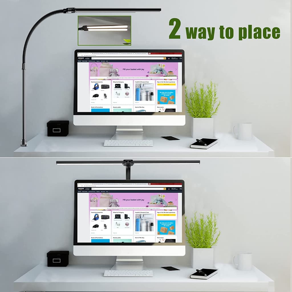 Powdeom โคมไฟตั้งโต๊ะ LED สองหัว 24W พร้อมโคมไฟตั้งโต๊ะหรี่แสงได้แบบคลิปสําหรับศึกษาในสํานักงาน 80CM รูปที่ 9