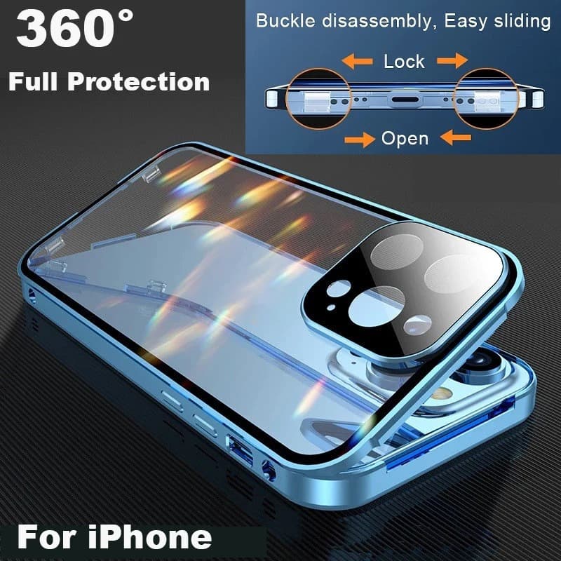 360 เคสโทรศัพท์โลหะแม่เหล็กสําหรับ iphone 14 15 16 PRO MAX Plus 13 12 17 PRO MAX กระจกสองด้าน รูปที่ 2