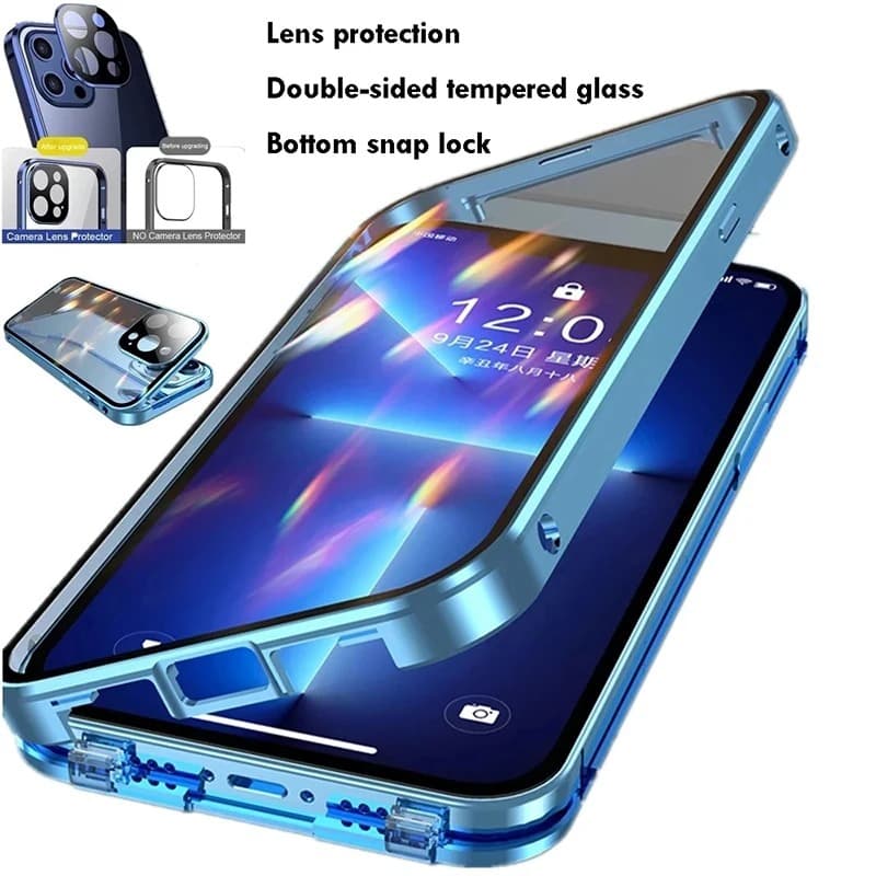 360 เคสโทรศัพท์โลหะแม่เหล็กสําหรับ iphone 14 15 16 PRO MAX Plus 13 12 17 PRO MAX กระจกสองด้าน รูปที่ 1